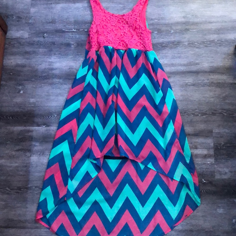 Pink lace top striped skirt dress (summer)